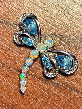 Opal Topaz Dragonfly Pendant Necklace Nature Statement Jewelry Gemstone